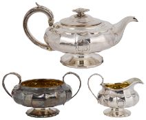 A George IV silver three piece tea service