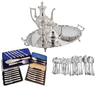 A Victorian silver christening set and a selection of electroplated items