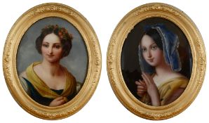 19th century Continental school, bust length portraits of young ladies