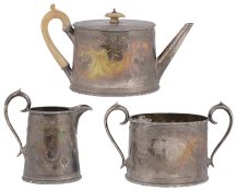 A Victorian silver presentation three piece tea service