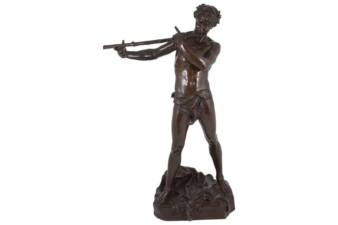 Felix Maurice Charpentier (Fr. 1858-1924) a late 19th c bronze model of Pan entitled 'Improvisateur' - Image 1 of 2