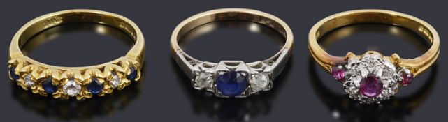 A 18ct gold sapphire and diamond half eternity ring, others