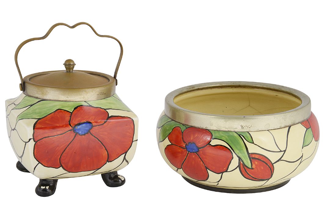A Clarice Cliff Scarlet Flower biscuit barrel and salad bowl - Image 1 of 3