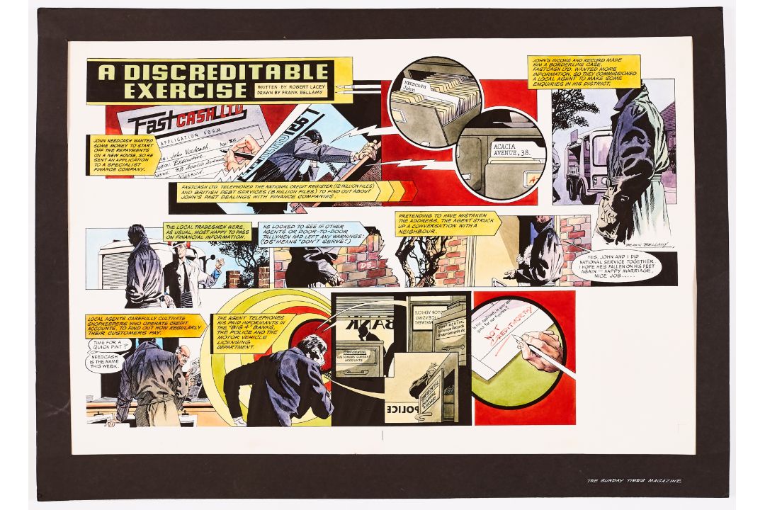 A Discreditable Exercise' original double-page artwork painted and signed by Frank Bellamy for