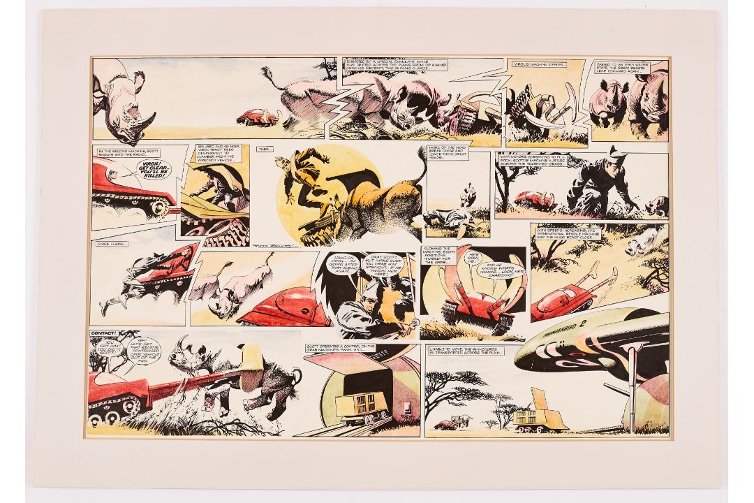 Thunderbirds original double-page artwork drawn, painted and signed by Frank Bellamy from TV Century