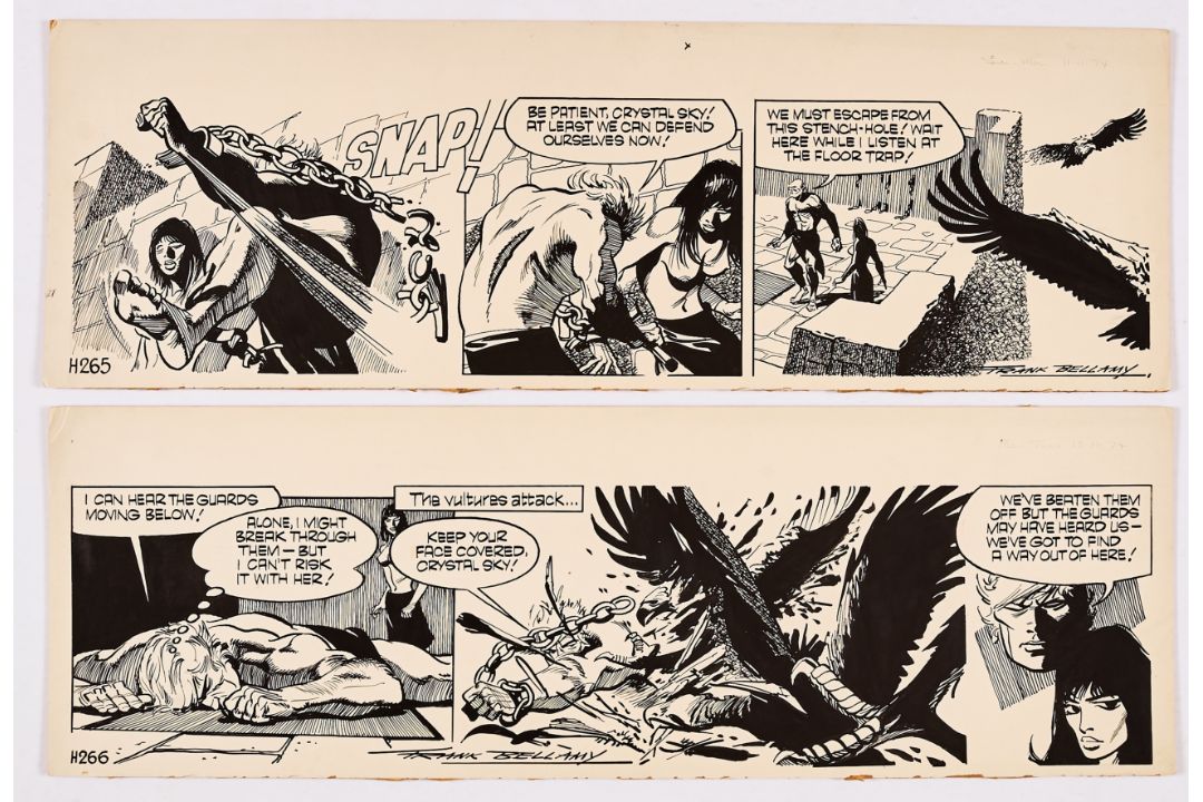 Garth: Bride of Jenghiz Khan. 2 original consecutive artworks (1974) drawn and signed by Frank