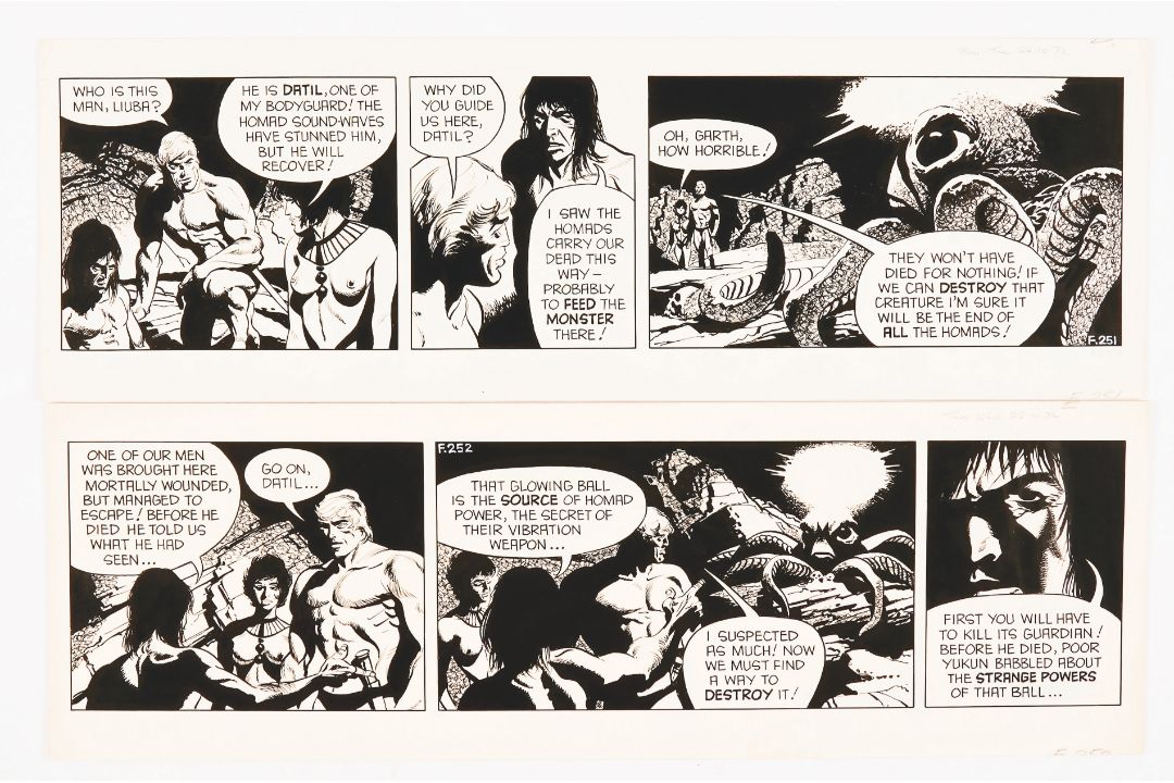 Garth: 'The People of the Abyss'. 2 original consecutive artworks (1972) by Frank Bellamy for the