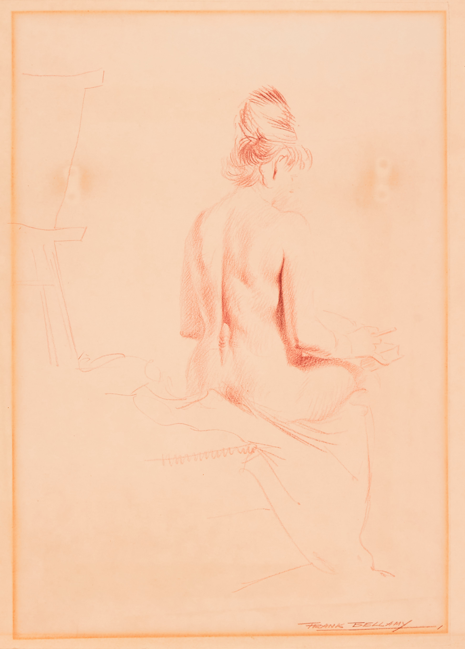 Nude study drawn and signed by Frank Bellamy (mid 1960s). During this time Frank Bellamy ran and