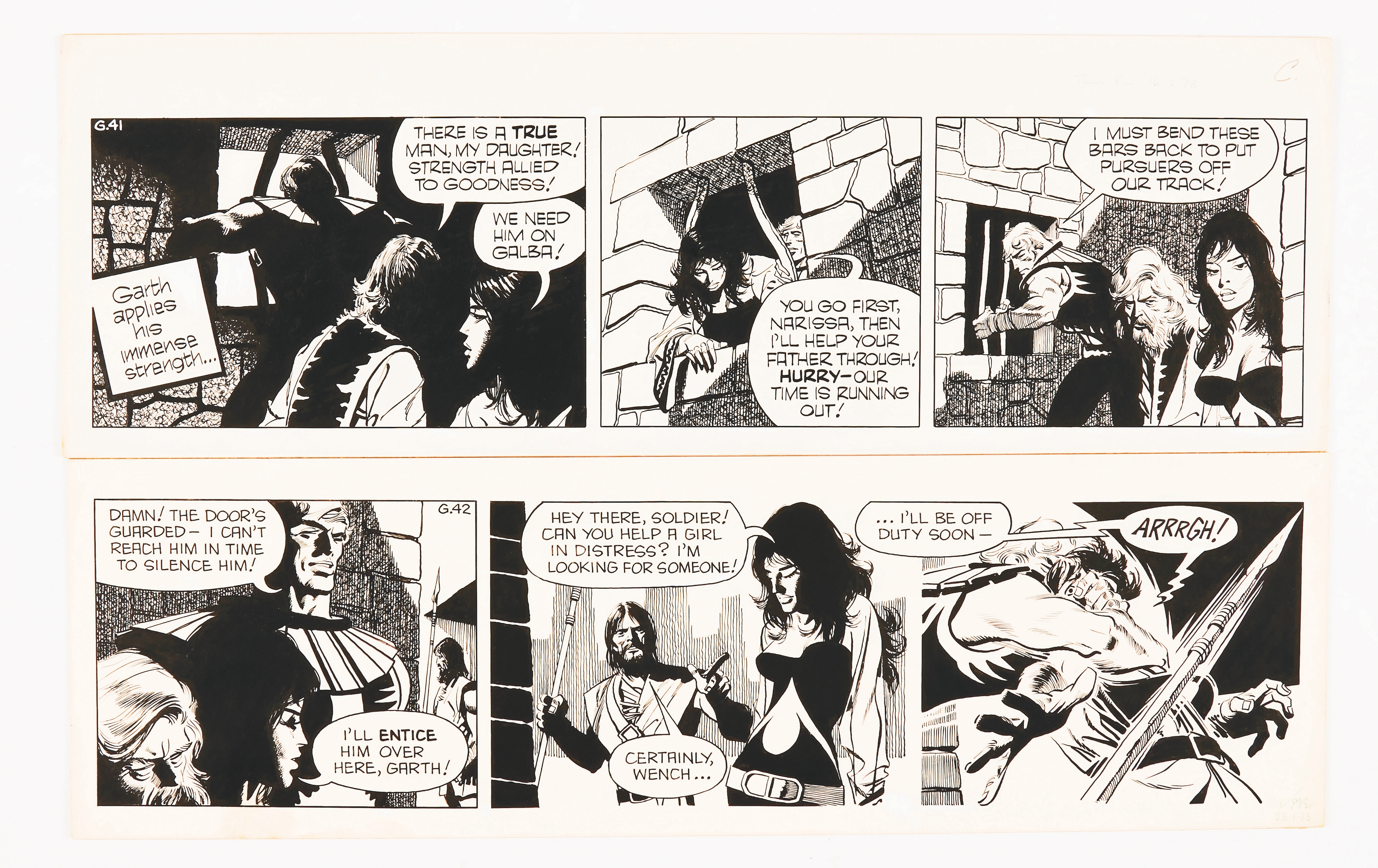 Garth: 'The Women of Galba' 2 original consecutive artworks (1973) by Frank Bellamy for the Daily