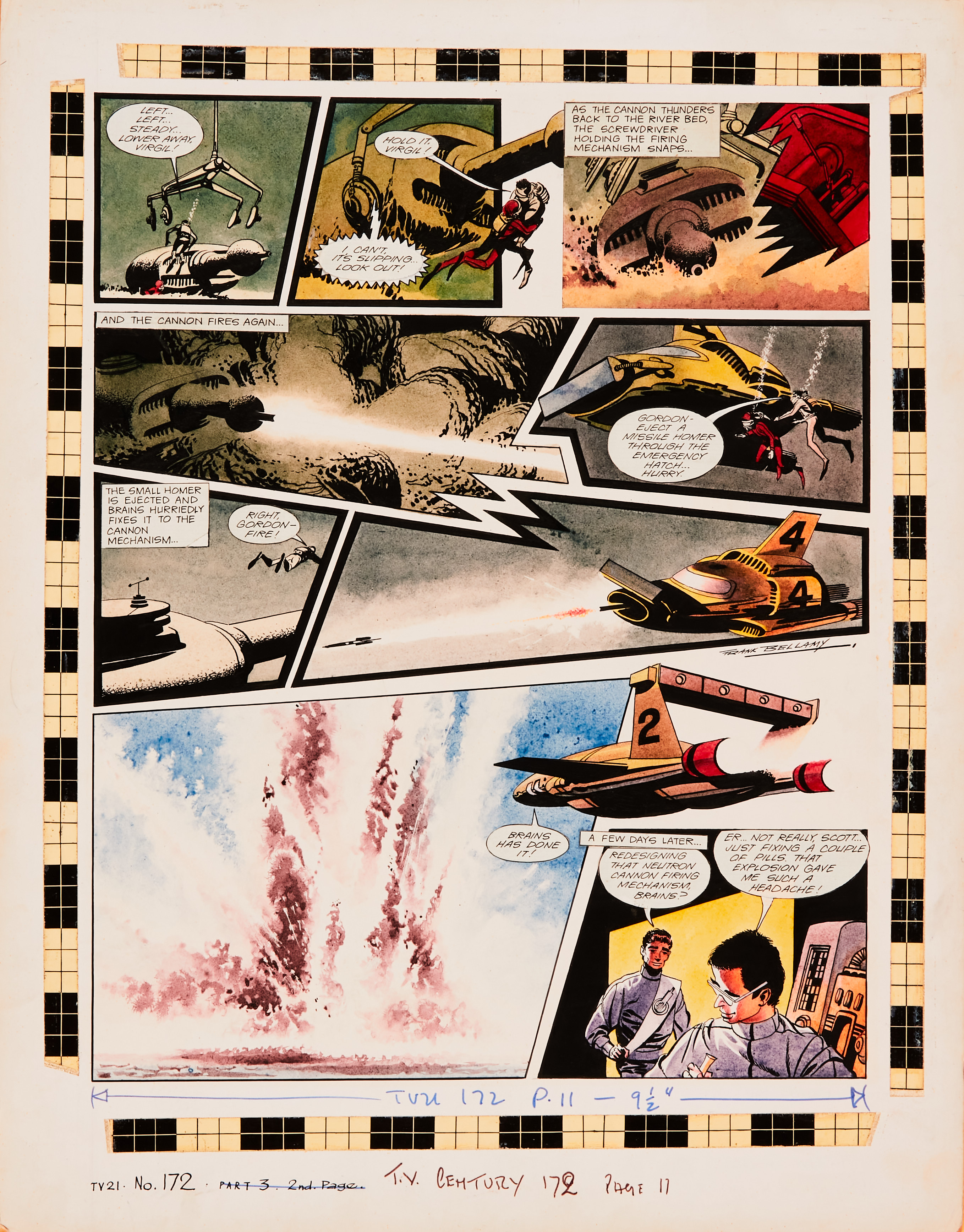 Thunderbirds original artwork (1968) drawn, painted and signed by Frank Bellamy for TV Century 21 No
