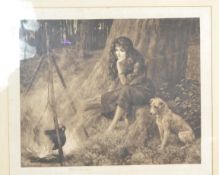 A large framed and glazed antique etching by Herbert Dixsee depicting a melancholy girl seated