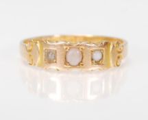 A 19th Century Victorian 15ct hallmarked gold dress ring set with three stones, Birmingham assay