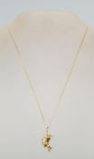 A stamped 375 9ct gold pendant necklace having a fine box link necklace chain with a spring ring