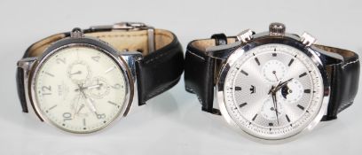 A TCM chronograph multi function automatic 100 meter waterproof watch having a white dial with