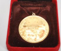 A silver hallmarked Swedish 24K gold plated medal / medallion having a poem by PDA Atterbom