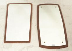 Two retro 20th Century teak framed wall mirrors, one of curved form and the other of tapering