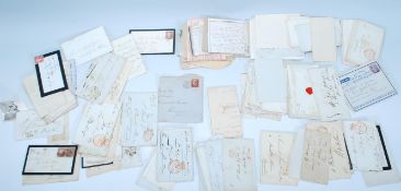 A collection of 19th Century letters and envelopes to include pre stamps and penny reds all