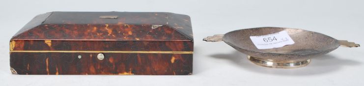 A Victorian 19th century tortoiseshell and silver monogram bar cigarette box of rectangular form