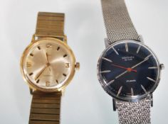 Two vintage gentleman's watches to include a Sekonda de luxe 23 jewels wrist watch having a blue