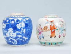 Two Chinese ginger jars to include a 19th Century jar of bulbous form hand painted with children