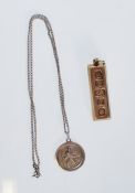 A stamped silver St Christophers pendant on a 925 silver stamped chain together with a 1977 silver