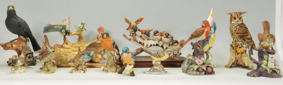 A large collection of Italian ceramic / Capodimonte style bird figurines to include a Viertasca bird