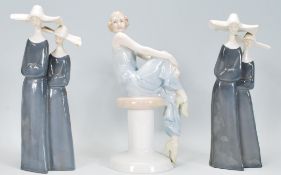 A Royal Doulton figurine of a lady entitled 'Flirtation' HN3071 together with two GDH Lladro style