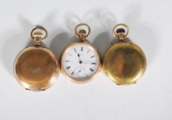 A group of three gold plated pocket watches to include a New York standard watch company full hunter