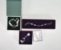 Ladies silver dress jewellery to include a amethyst mixed cut bracelet, a pair of platinum plated