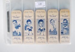 A full set of 50 Carreras Turf cigarette cards, Sports Series, uncut slides, still with original