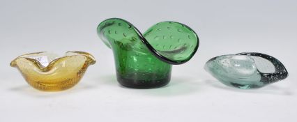 A collection of three Whitefriars William Wilson mid century studio art glass vases / bowls to