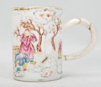 An 18th Century Chinese mug / cup of handled cylindrical form having hand enamelled decoration