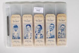 A fell set of 50 Carreras Turf cigarette cards, Famous Cricketers series, on uncut slides with