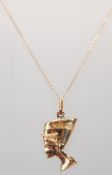 A 9ct gold hallmarked pendant Egyptian influenced necklace, the pendant modelled as Nefertiti set to
