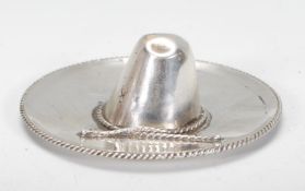 A silver stamped Sterling 925 pin dish modelled as a Sombrero, rope cord style rim with central
