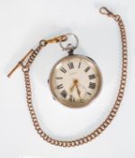 A silver hallmarked open faced pocket watch retailed at Harris Stone Leeds having a white