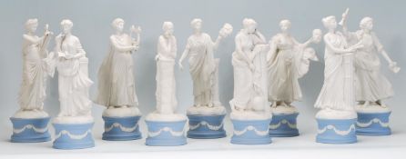 A full set of nine Wedgwood Jasperware figures modelled as The Classical Muses each raised on a
