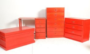 A Victorian 19th century blanket box chest with hinged top together with a red upright pedestal