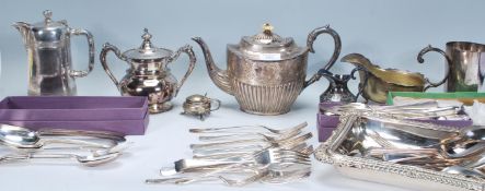 A collection of silver plated wares to include coffee pots, teapots. sugar bowl, creamer, jugs,