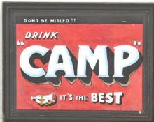 A contemporary artist's impression of a vintage enamel advertising sign on board for Camp. The