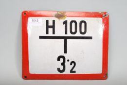 A vintage retro 20th Century enamelled convex fire hydrant sign. Red enamel border with white ground