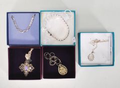 A 925 silver hallmarked tennis dress bracelet set with white stones together with a silver and