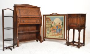 A good quality oak pot cupboard on stand. Raised on turned legs united by stretchers having linen