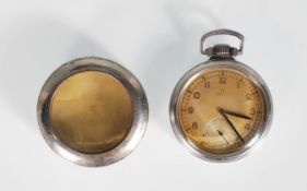 An early 20th Century 1920's open face chrome pocket watch by Omega having Arabic numeral chapter