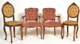 Two pairs of 20th Century French Empire antique style chairs to include a pair of fauteuil bedroom