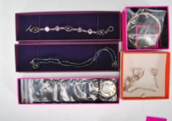 Ladies silver jewellery to include a necklace set with a heart pendant with T-bar fastener, multi