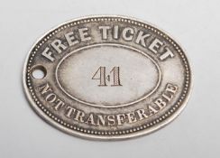 A 19th Century Victorian white metal ticket / token for Free Trade Hall Manchester inscribed for a