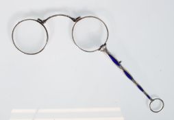 A pair of late 19th / early 20th  Century continental silver coloured and enamel lorgnette,