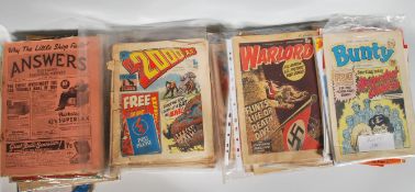A collection of various boys magazines and comics to include Action, Astounding Stores, Beano, The