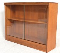 A 20th Century Danish influenced retro vintage teak wood library bookcase glass display cabinet with